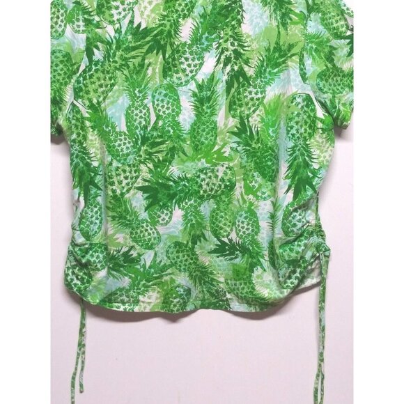 Caribbean Joe Womens Pullover Top Plus 2X Pineapple print green STRETCH cap sle - Picture 4 of 6